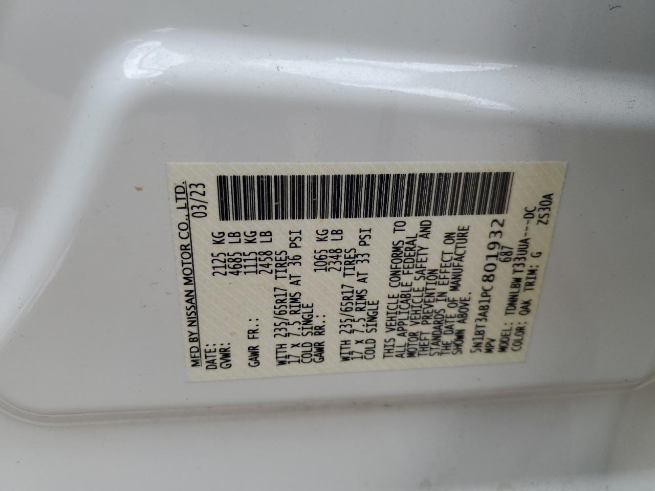 5N1BT3AB1PC801932 NISSAN ROGUE 2023