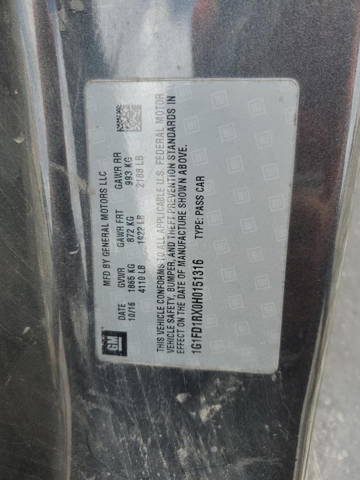 2017 Chevrolet Camaro Lt VIN: 1G1FD1RX0H0151316 Lot: 58748675