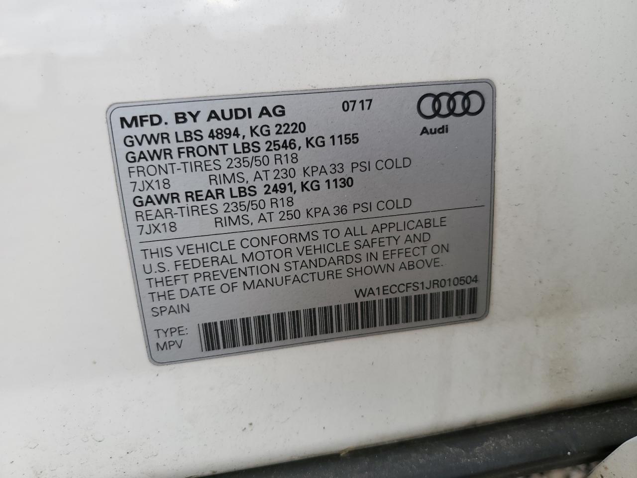 2018 Audi Q3 Premium VIN: WA1ECCFS1JR010504 Lot: 56290125