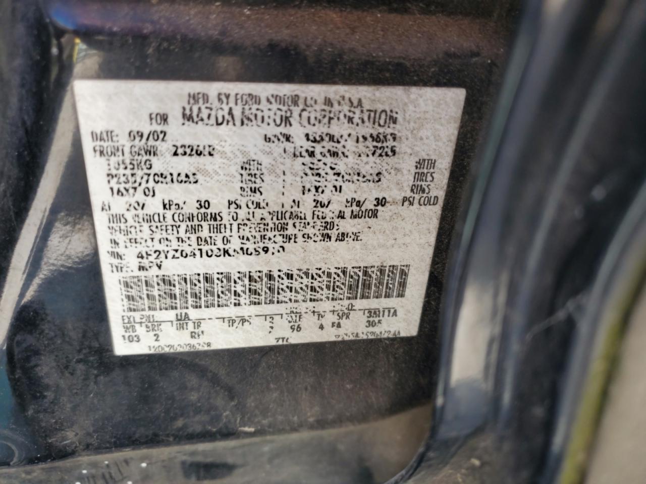 2003 Mazda Tribute Lx VIN: 4F2YZ04103KM08910 Lot: 57285715