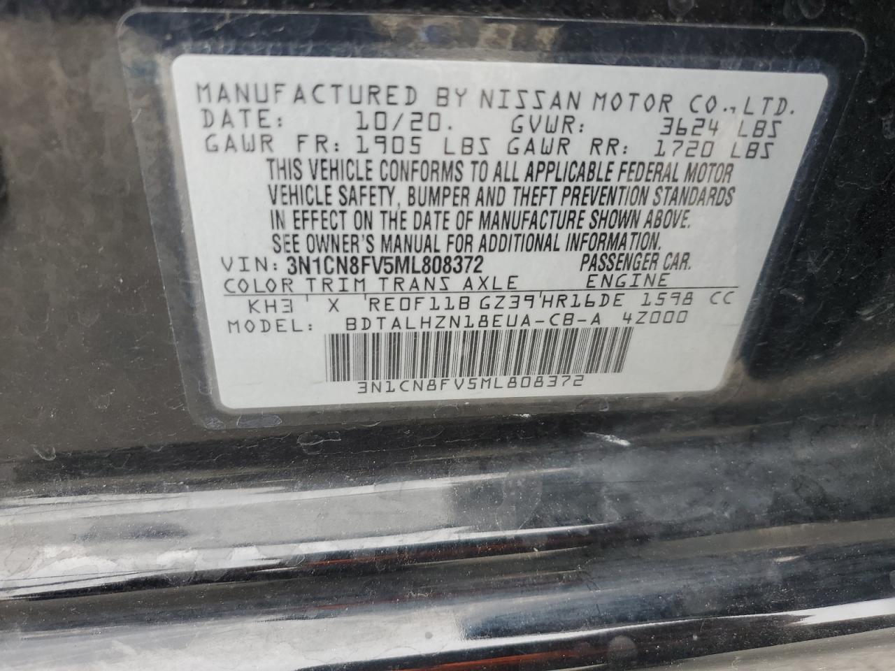 3N1CN8FV5ML808372 NISSAN VERSA 2021