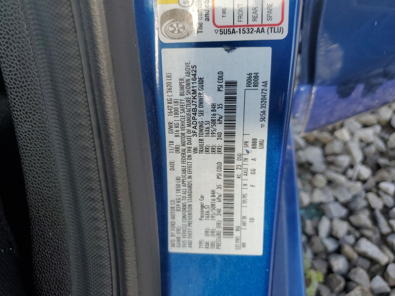 2019 Ford Fiesta Se VIN: 3FADP4BJ7KM116425 Lot: 56193865