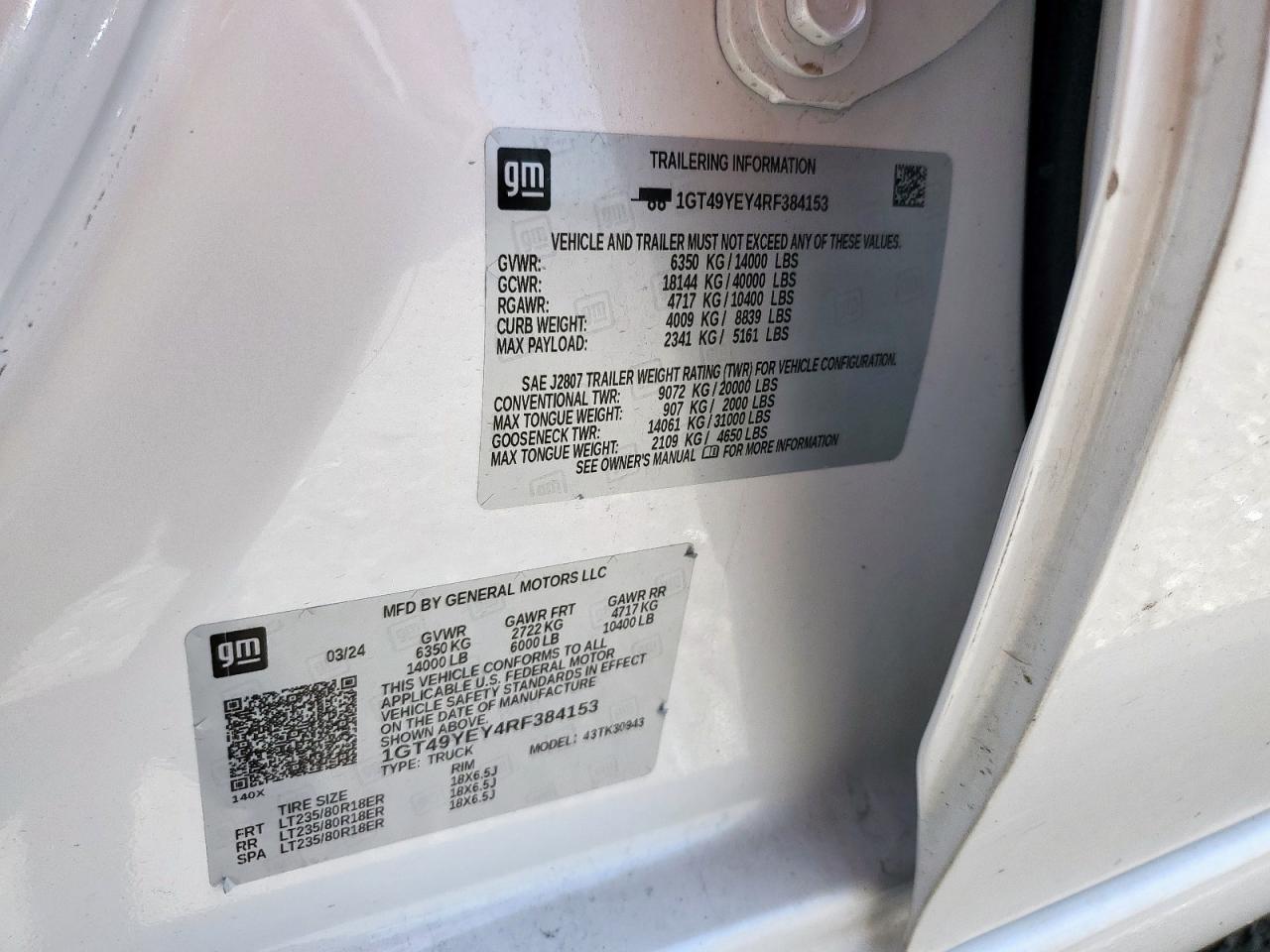 2024 GMC Sierra K3500 Denali Ultimate VIN: 1GT49YEY4RF384153 Lot: 56024255