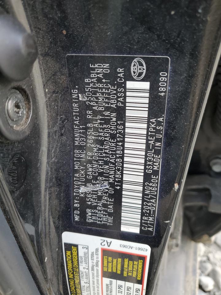 2011 Toyota Avalon Base VIN: 4T1BK3DB1BU417361 Lot: 56481305