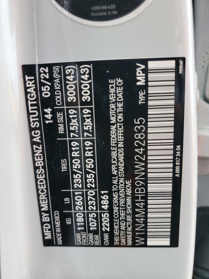 2022 Mercedes-Benz Glb 250 4Matic VIN: W1N4M4HB9NW242835 Lot: 58362965