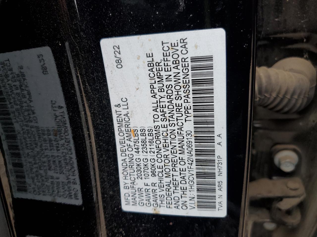 1HGCV1F42NA069130 HONDA ACCORD 2022