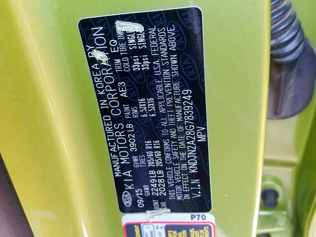 2016 Kia Soul VIN: KNDJN2A28G7839249 Lot: 28170579