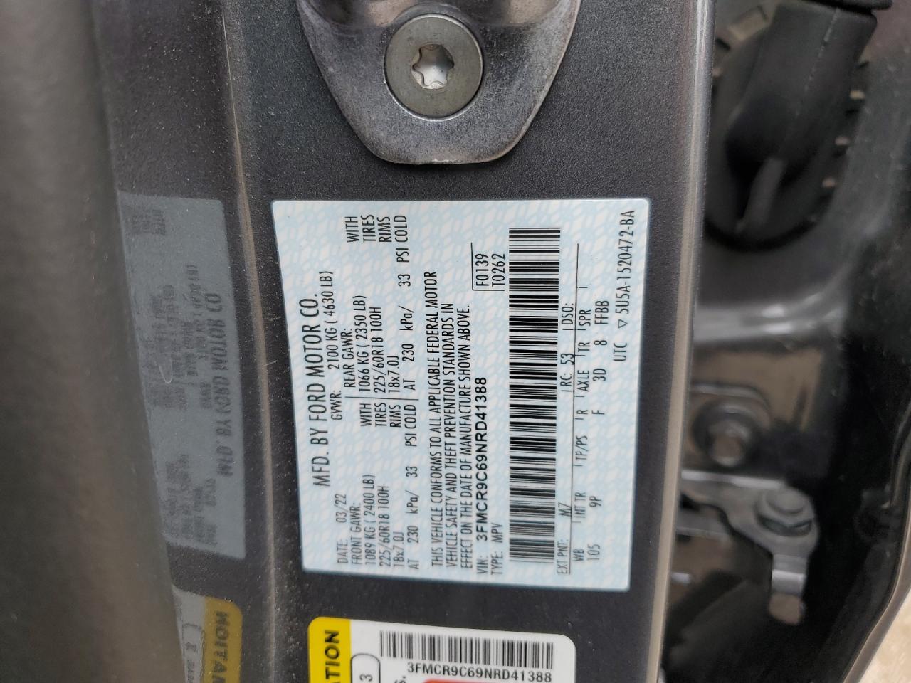 3FMCR9C69NRD41388 FORD BRONCO 2022