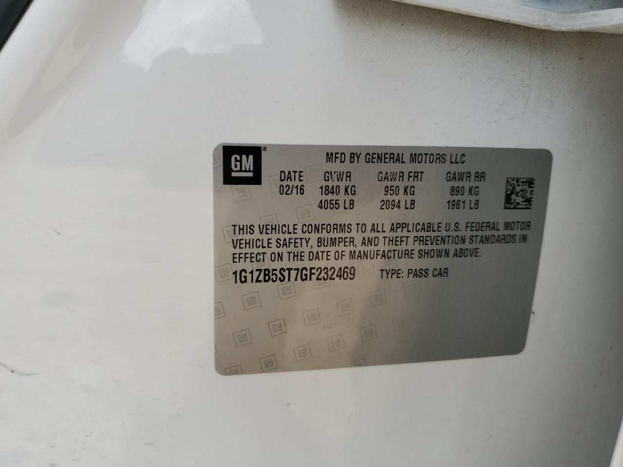 1G1ZB5ST7GF232469 CHEVROLET MALIBU 2016