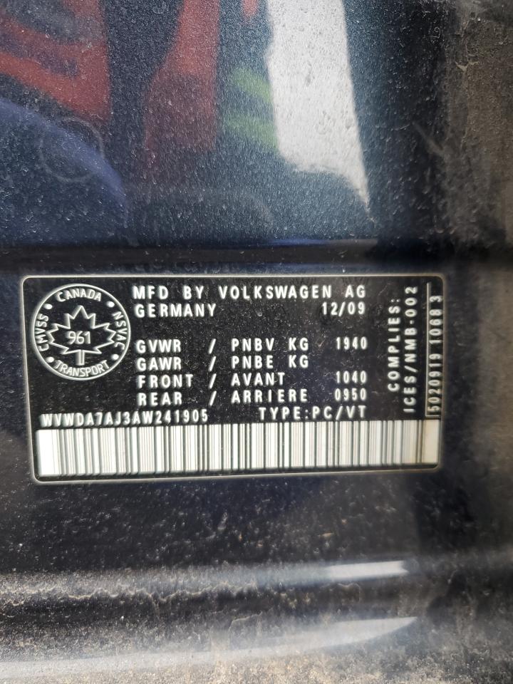 2010 Volkswagen Golf VIN: WVWDA7AJ3AW241905 Lot: 56644975