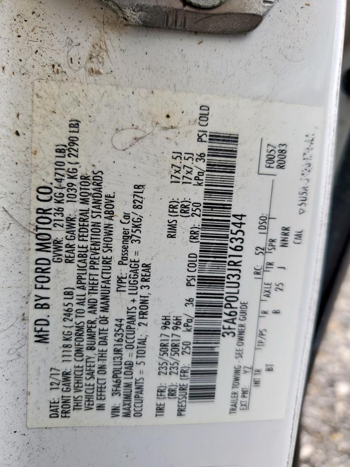 2018 Ford Fusion Se Hybrid VIN: 3FA6P0LU3JR163544 Lot: 54037955