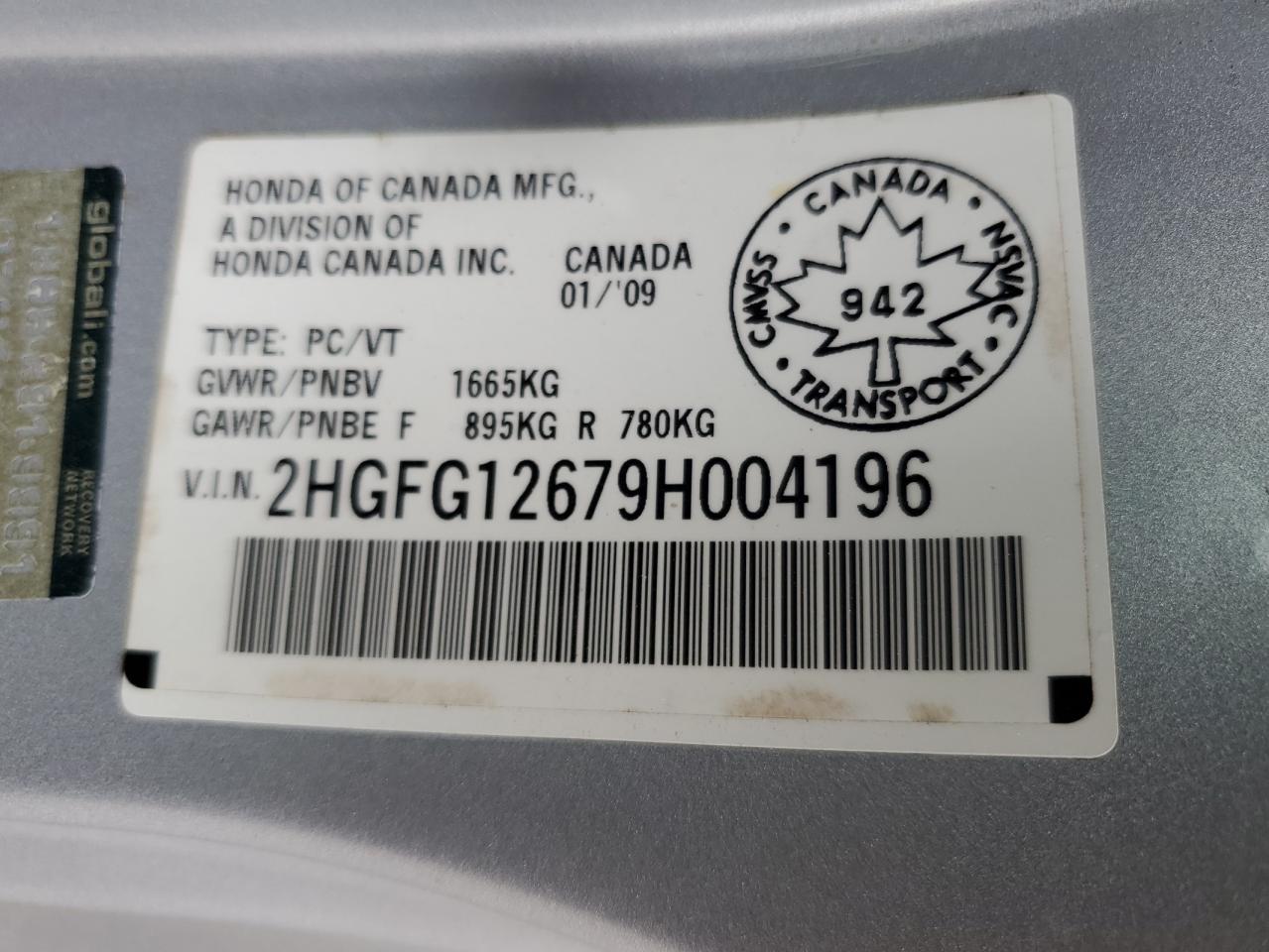 2009 Honda Civic Lx VIN: 2HGFG12679H004196 Lot: 56720705