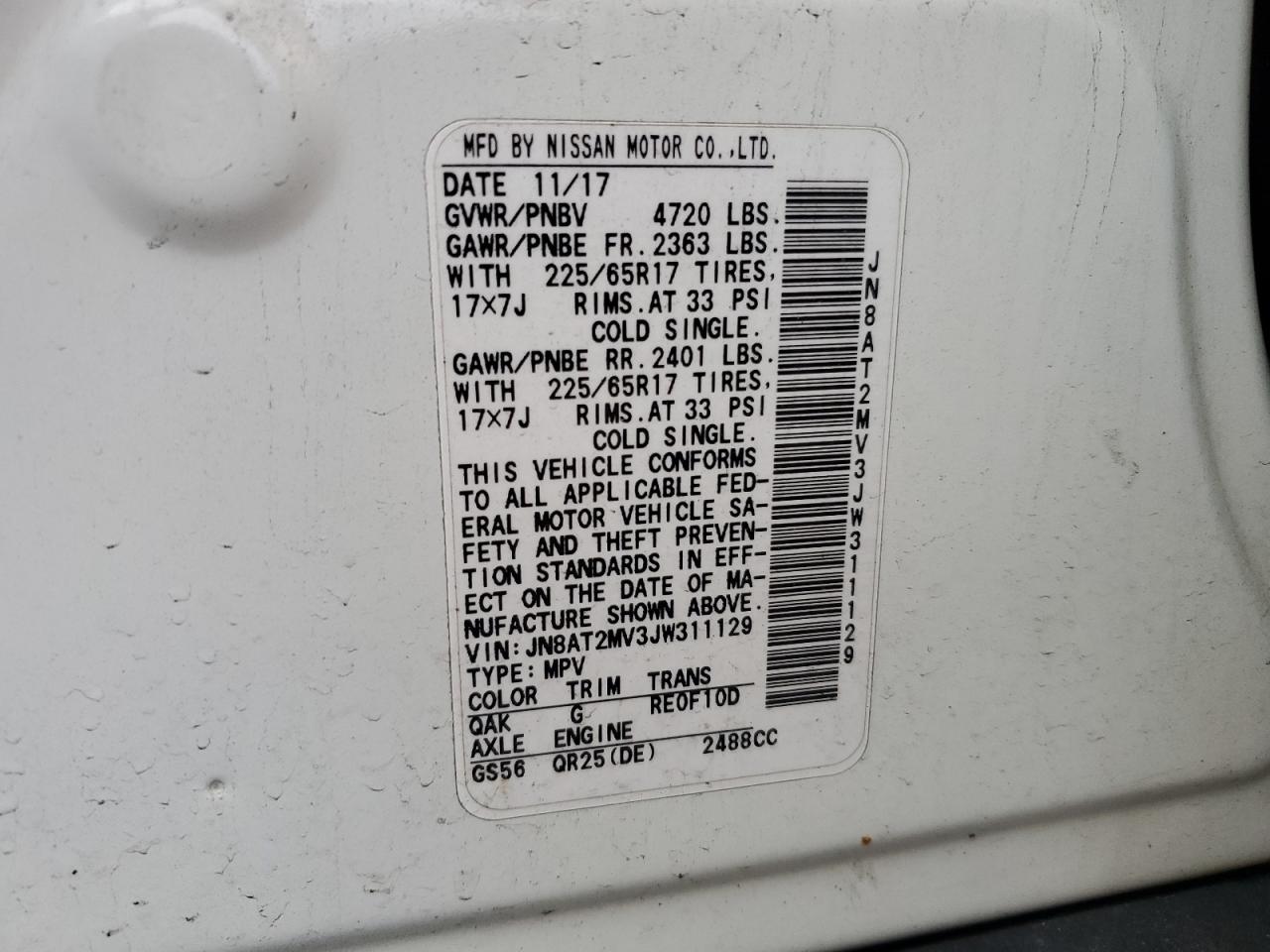JN8AT2MV3JW311129 NISSAN ROGUE 2018