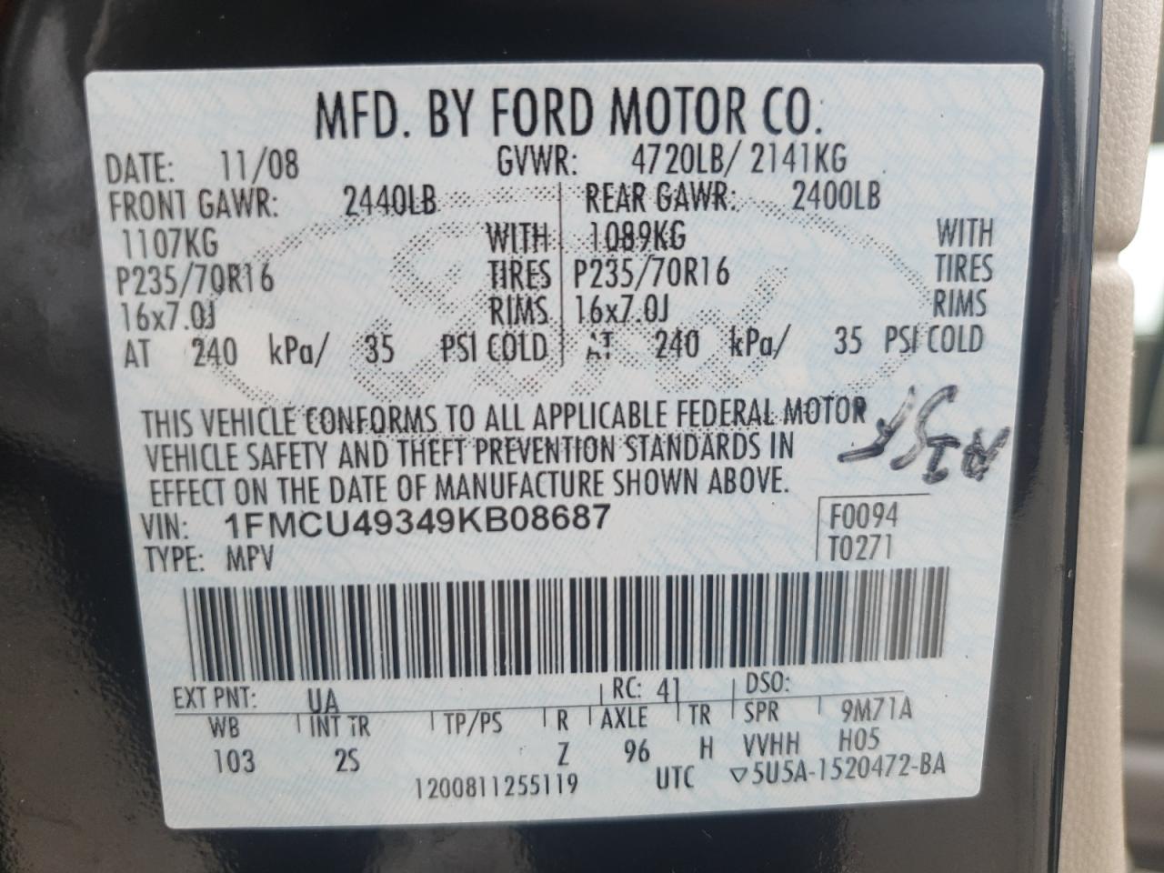 2009 Ford Escape Hybrid VIN: 1FMCU49349KB08687 Lot: 56689045