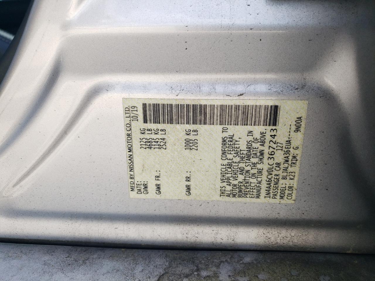1N4AA6CV0LC367243 NISSAN MAXIMA 2020