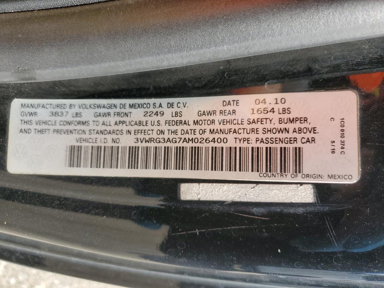2010 Volkswagen New Beetle VIN: 3VWRG3AG7AM026400 Lot: 56533585