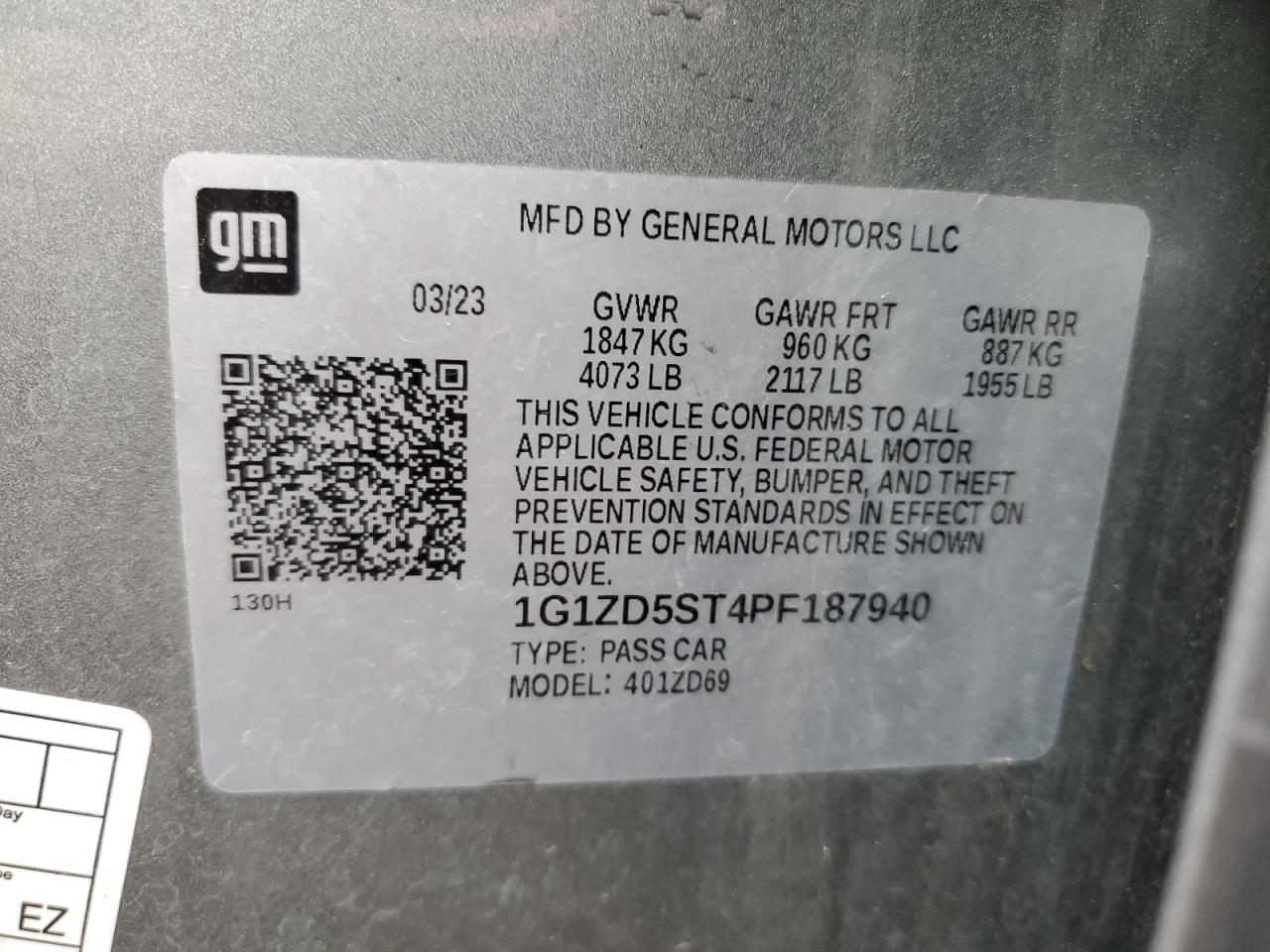 1G1ZD5ST4PF187940 CHEVROLET MALIBU 2023