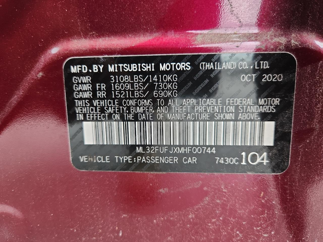 2021 Mitsubishi Mirage G4 Es VIN: ML32FUFJXMHF00744 Lot: 58791135