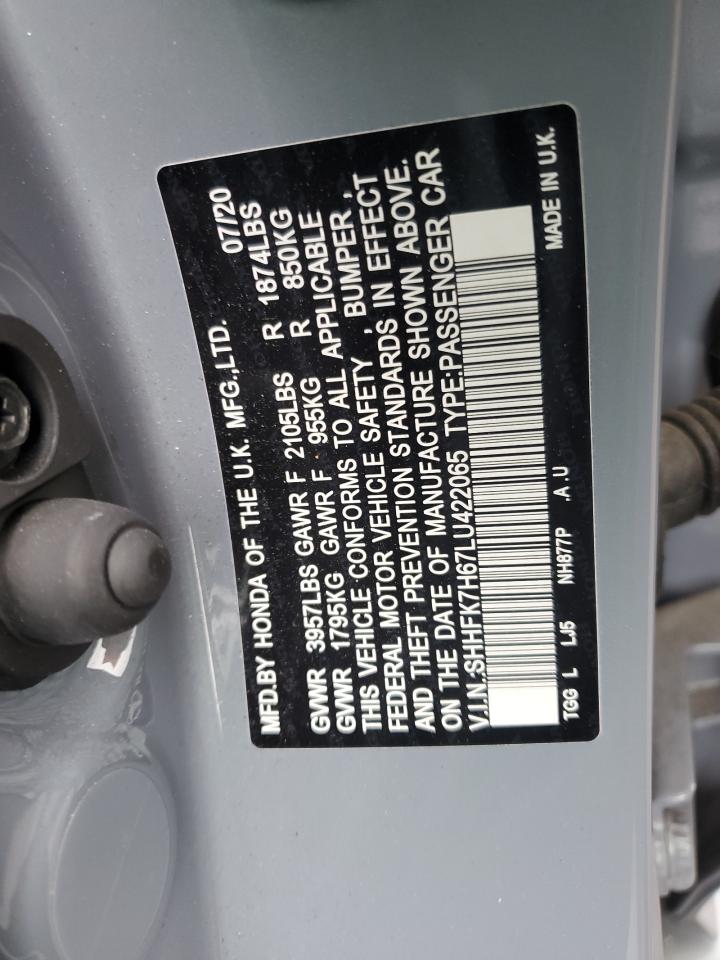 2020 Honda Civic Ex VIN: SHHFK7H67LU422065 Lot: 56194025