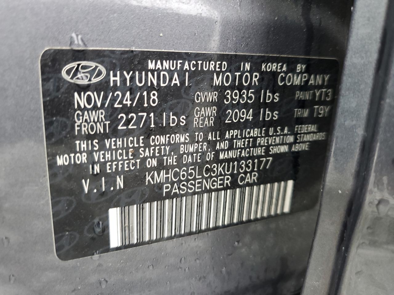 2019 Hyundai Ioniq Blue VIN: KMHC65LC3KU133177 Lot: 57090375
