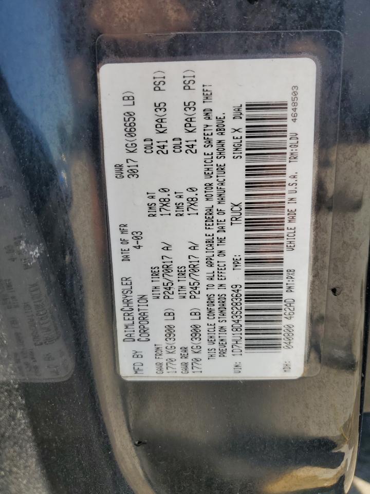 2003 Dodge Ram 1500 St VIN: 1D7HU18D43S283649 Lot: 57036365