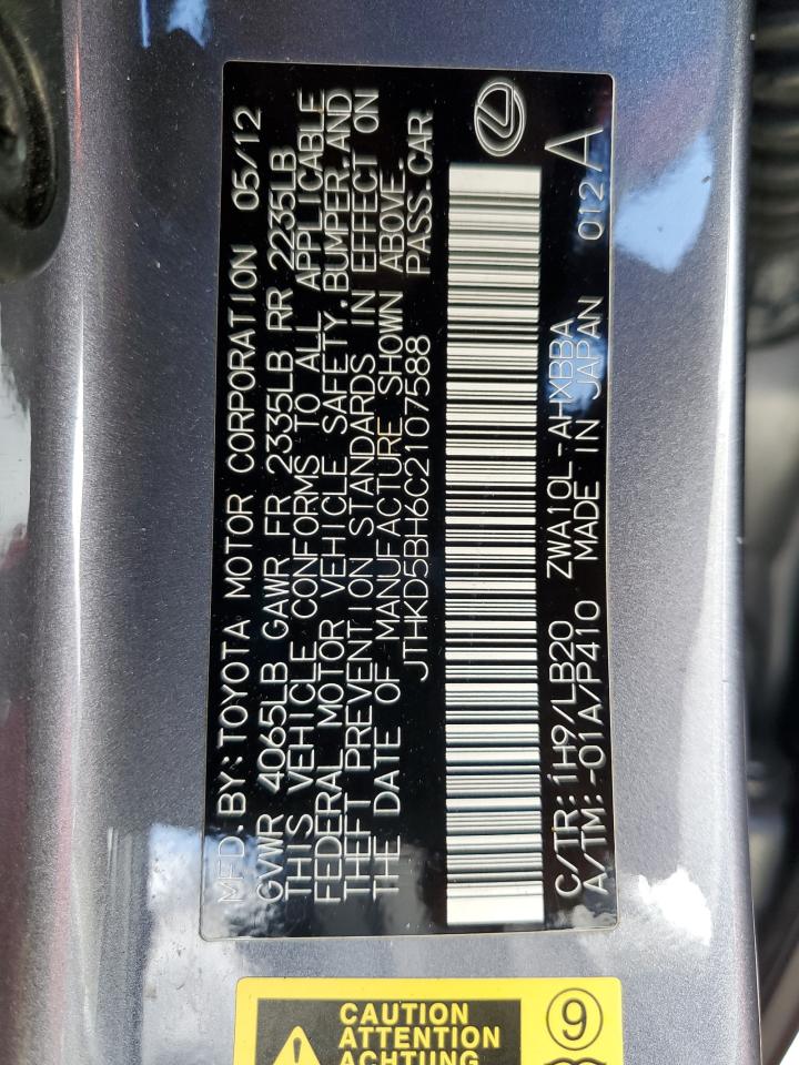 2012 Lexus Ct 200 VIN: JTHKD5BH6C2107588 Lot: 56581015