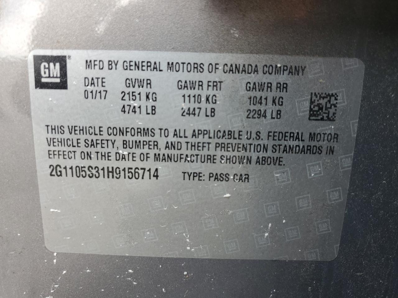 2G1105S31H9156714 CHEVROLET IMPALA 2017