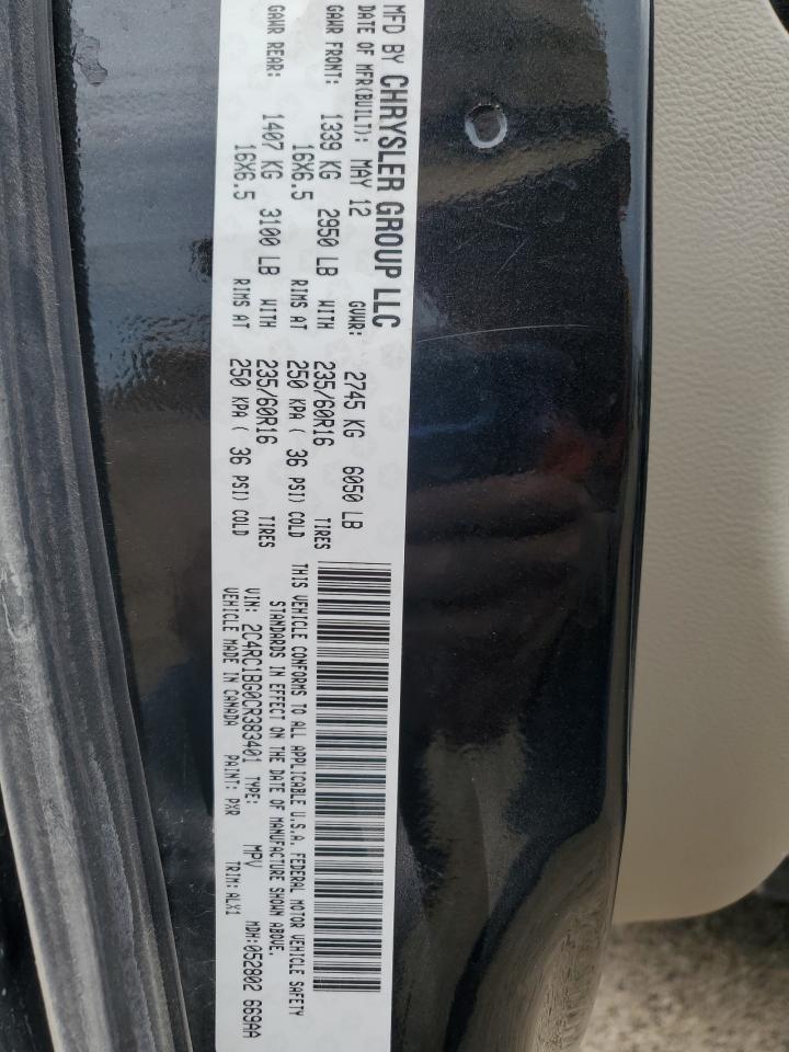 2012 Chrysler Town & Country Touring VIN: 2C4RC1BG0CR383401 Lot: 57331605