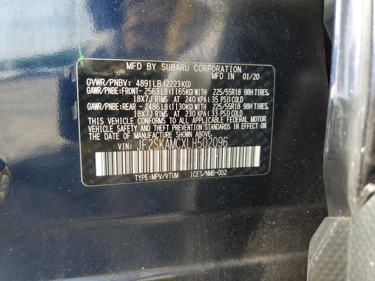 2020 Subaru Forester Sport VIN: JF2SKAMCXLH502096 Lot: 56763165