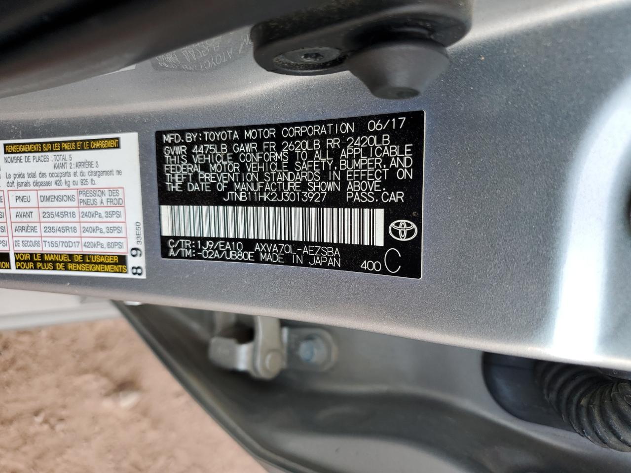 2018 Toyota Camry L VIN: JTNB11HK2J3013927 Lot: 56156625