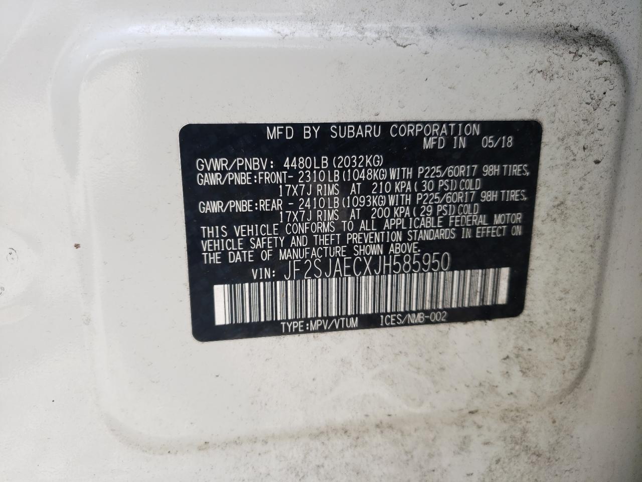 2018 Subaru Forester 2.5I Premium VIN: JF2SJAECXJH585950 Lot: 56844255