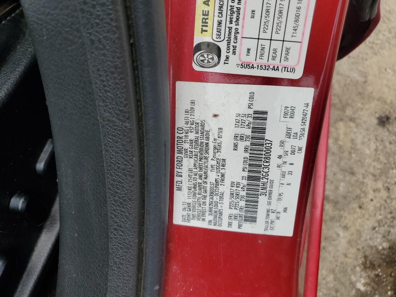 2012 Lincoln Mkz VIN: 3LNHL2GC3CR800037 Lot: 56786625