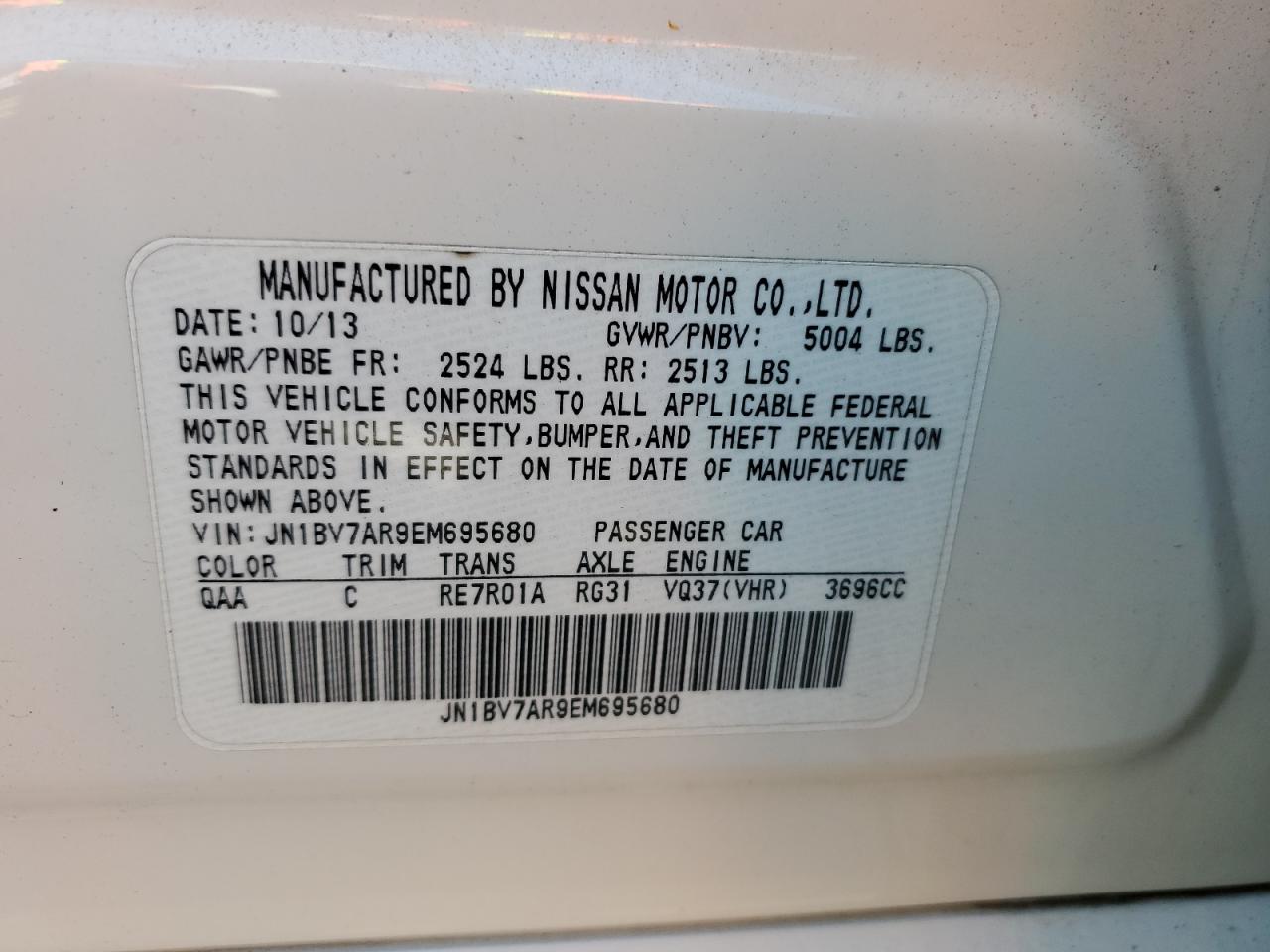 2014 Infiniti Q50 Base VIN: JN1BV7AR9EM695680 Lot: 70687195