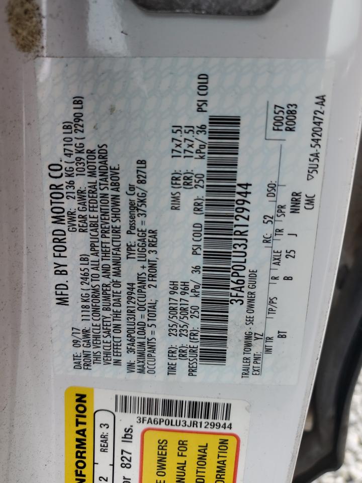 2018 Ford Fusion Se Hybrid VIN: 3FA6P0LU3JR129944 Lot: 54028155