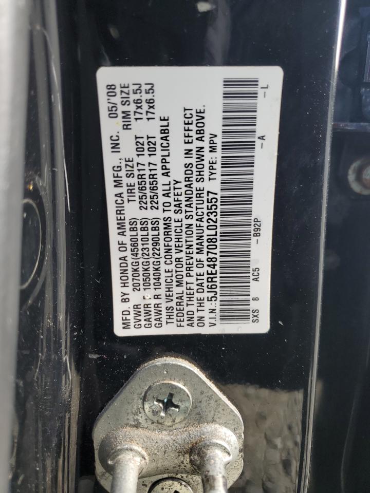2008 Honda Cr-V Exl VIN: 5J6RE48708L023557 Lot: 57863925