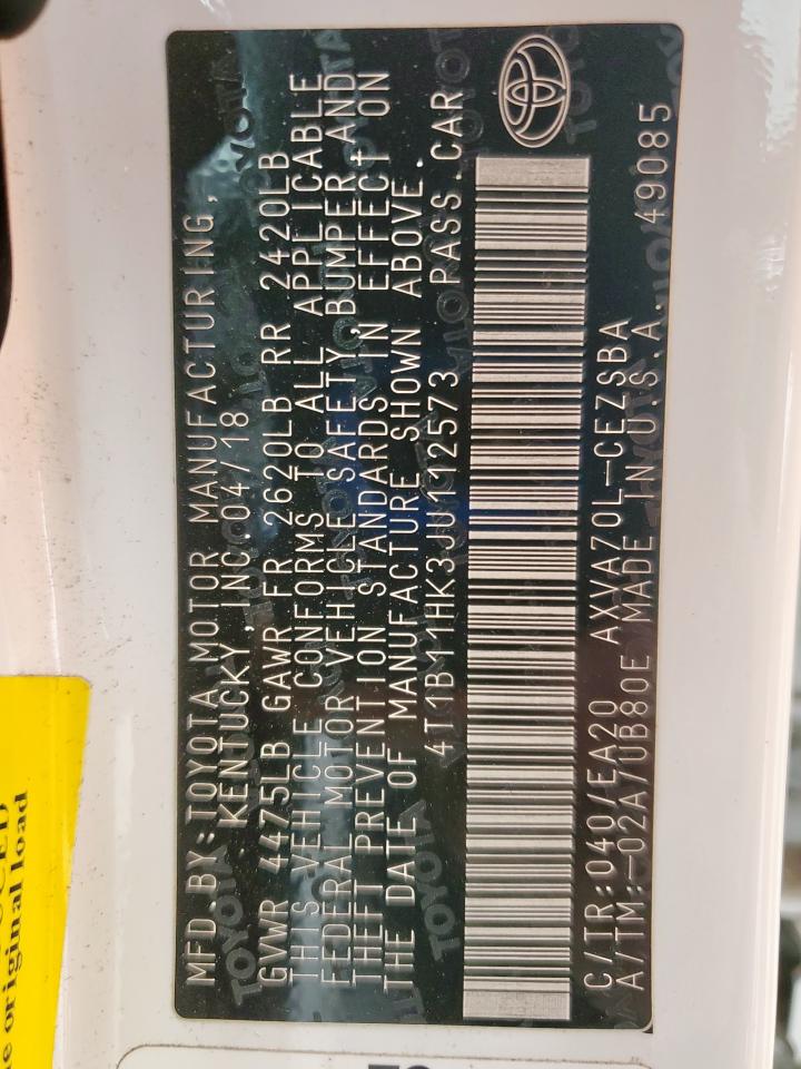 4T1B11HK3JU112573 TOYOTA CAMRY 2018