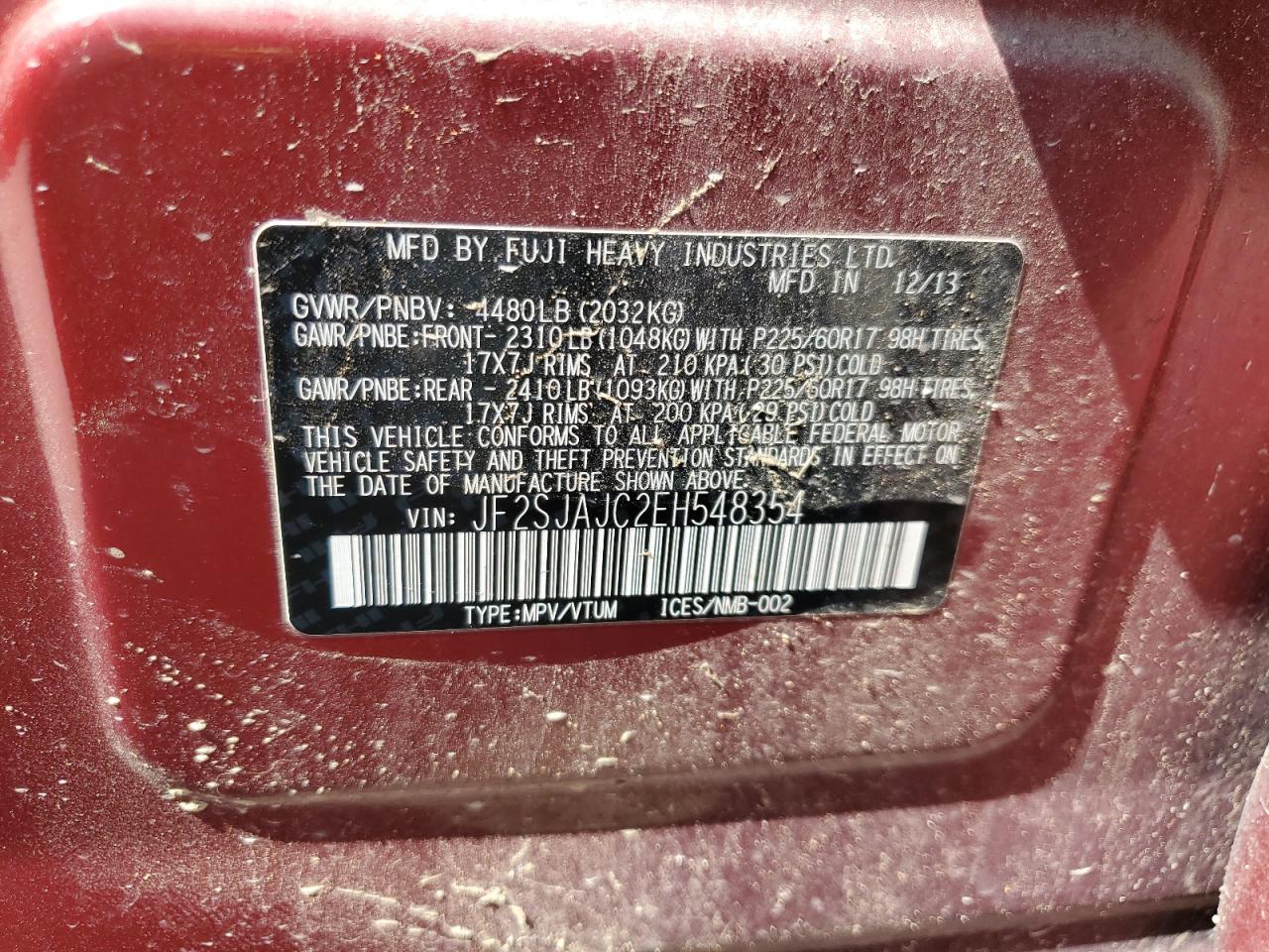 2014 Subaru Forester 2.5I Limited VIN: JF2SJAJC2EH548354 Lot: 56027075