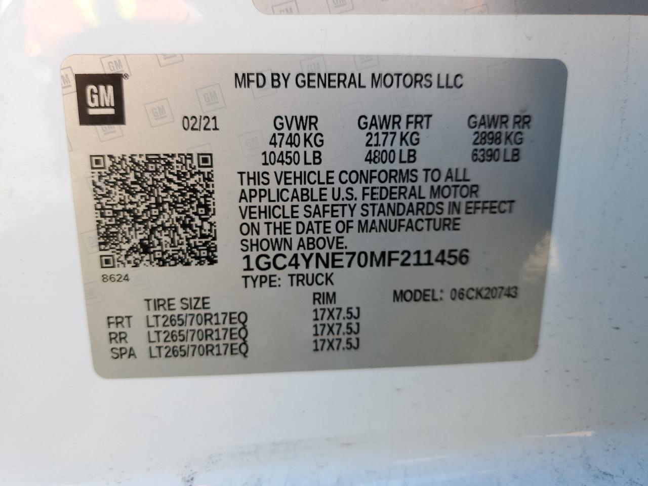 1GC4YNE70MF211456 CHEVROLET ALL Models 2021
