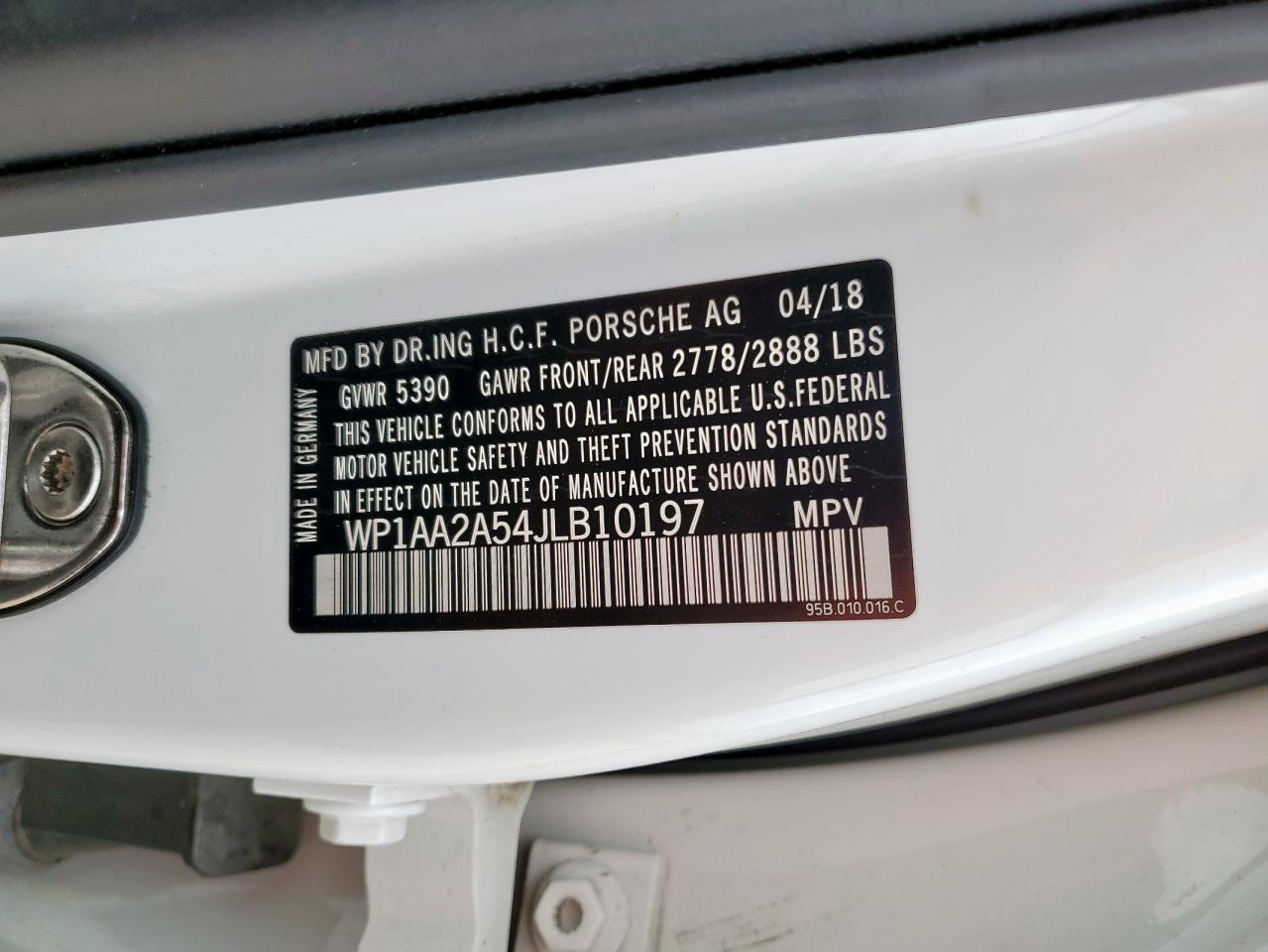 2018 Porsche Macan VIN: WP1AA2A54JLB10197 Lot: 55328915