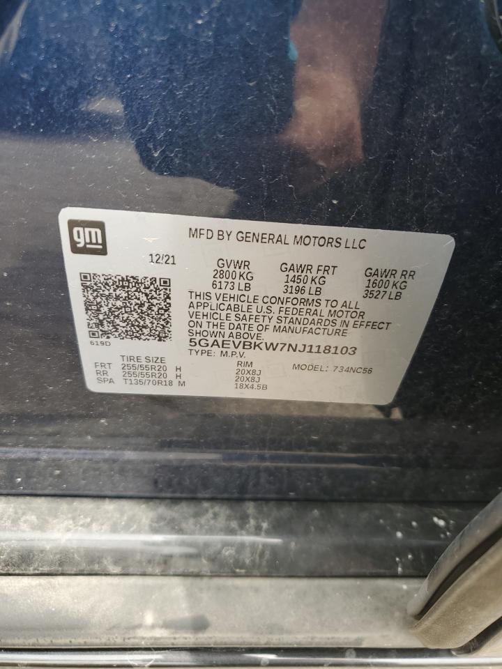 2022 Buick Enclave Premium VIN: 5GAEVBKW7NJ118103 Lot: 57349455