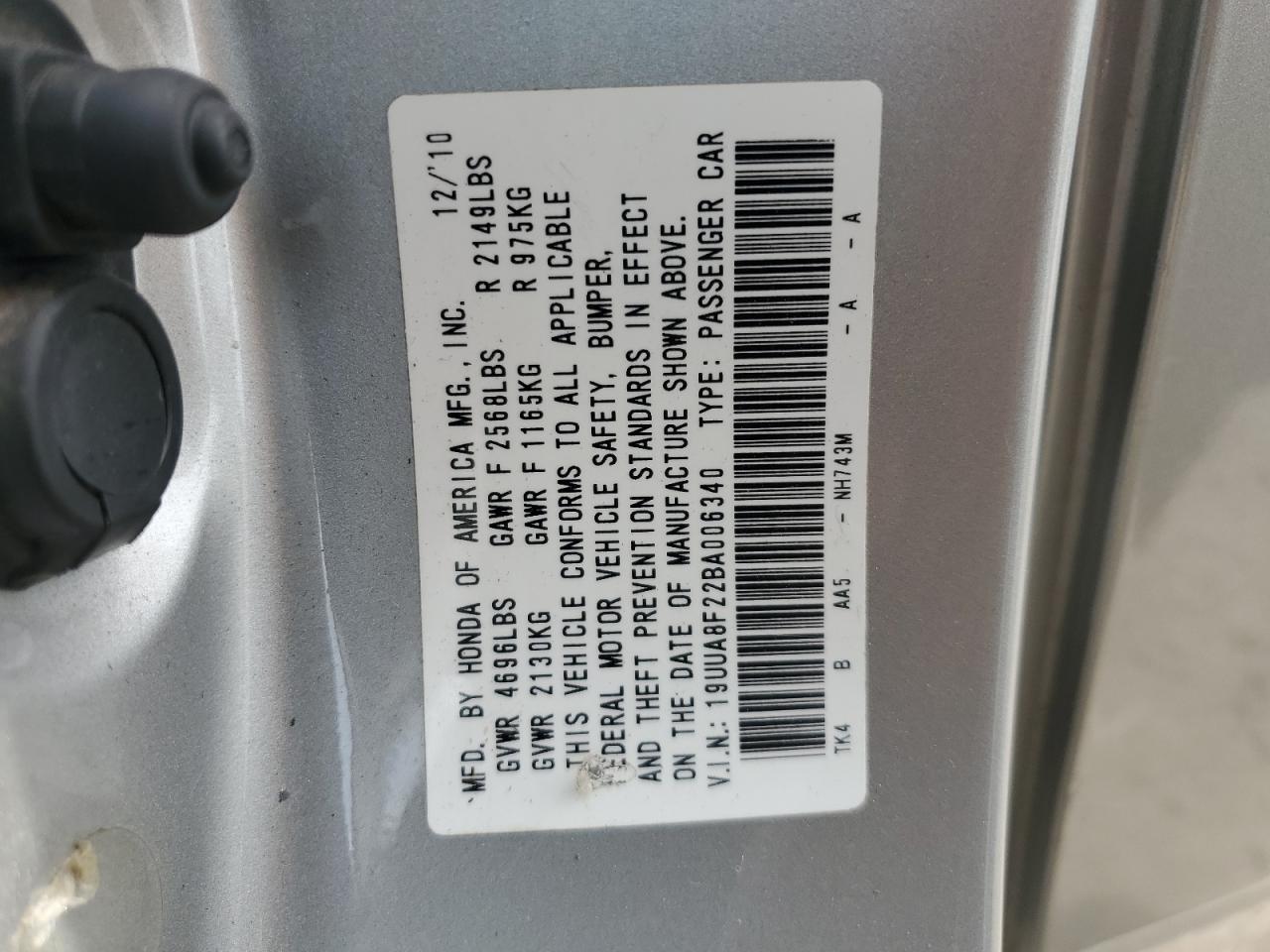 2011 Acura Tl VIN: 19UUA8F22BA006340 Lot: 57125775