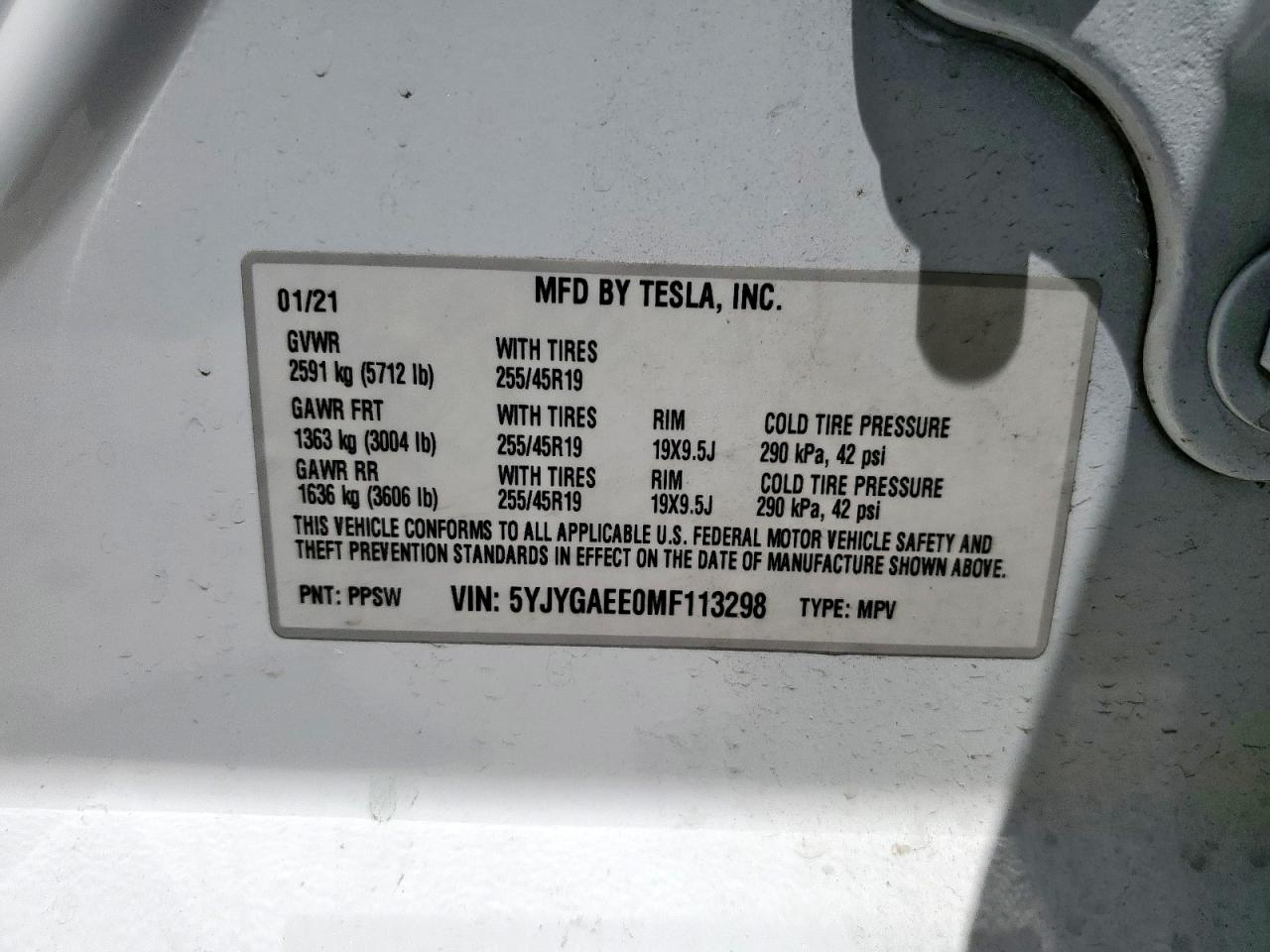 2021 Tesla Model Y VIN: 5YJYGAEE0MF113298 Lot: 56751235