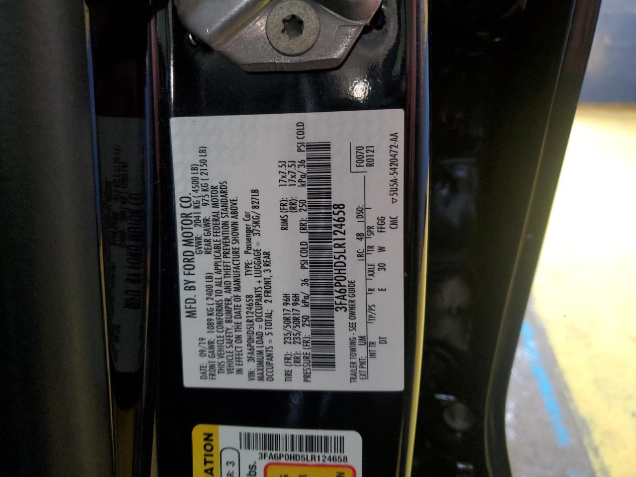 3FA6P0HD5LR124658 FORD FUSION 2020