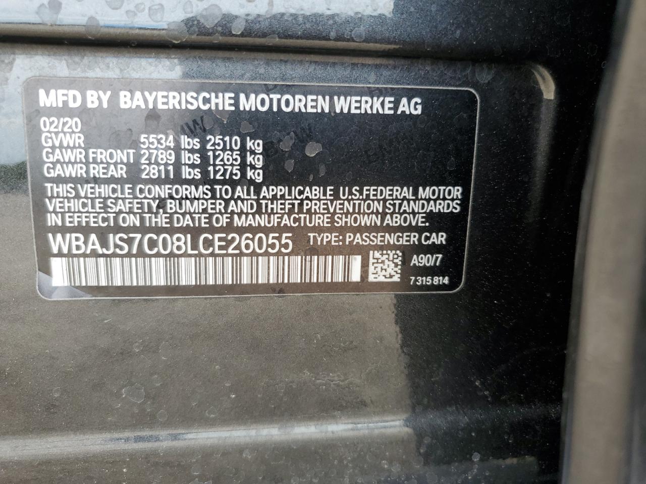 2020 BMW M550Xi VIN: WBAJS7C08LCE26055 Lot: 57629165
