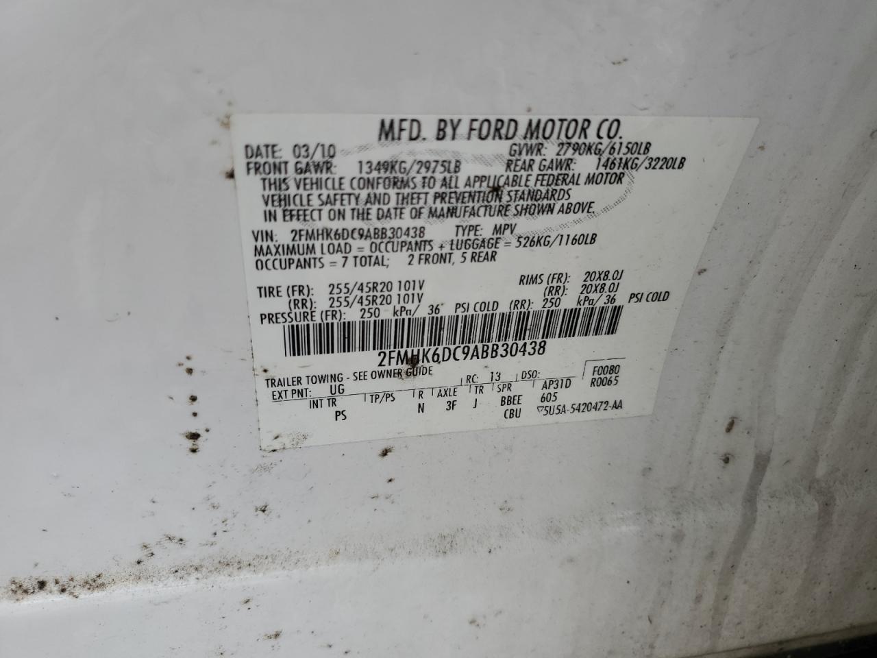 2010 Ford Flex Limited VIN: 2FMHK6DC9ABB30438 Lot: 59097765