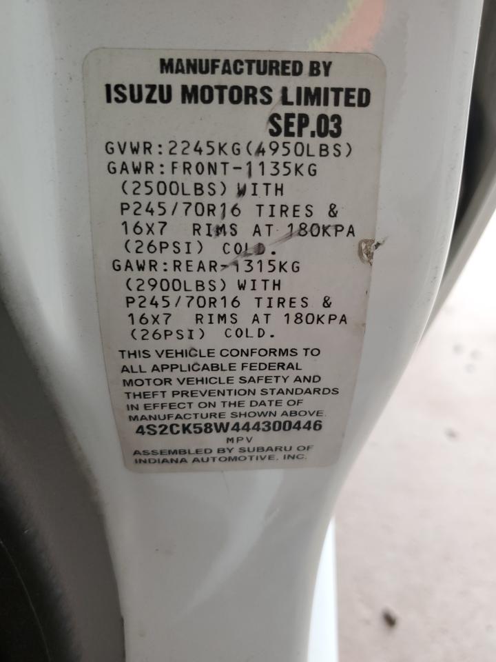 2004 Isuzu Rodeo S VIN: 4S2CK58W444300446 Lot: 58813605