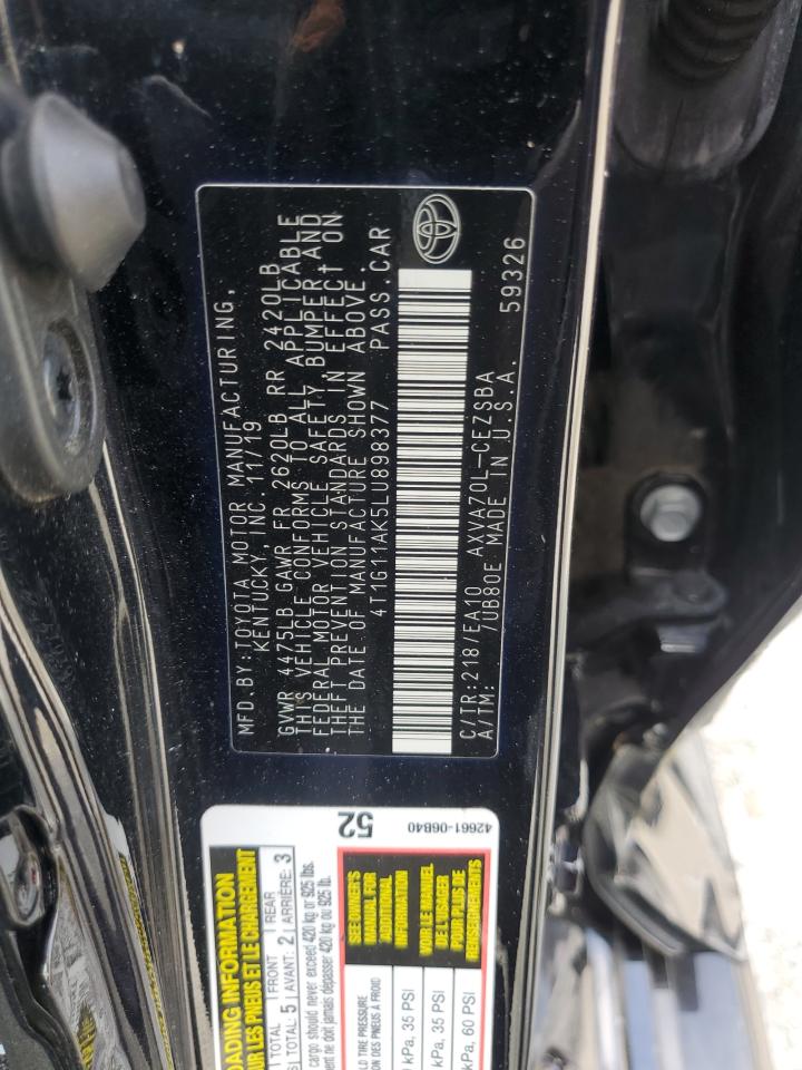 2020 Toyota Camry Se VIN: 4T1G11AK5LU898377 Lot: 57098405