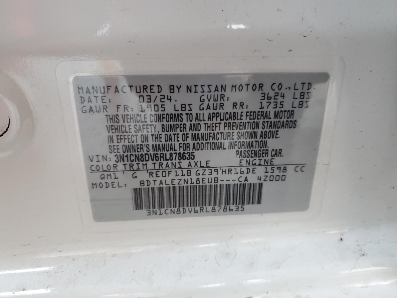 3N1CN8DV6RL878635 NISSAN VERSA 2024