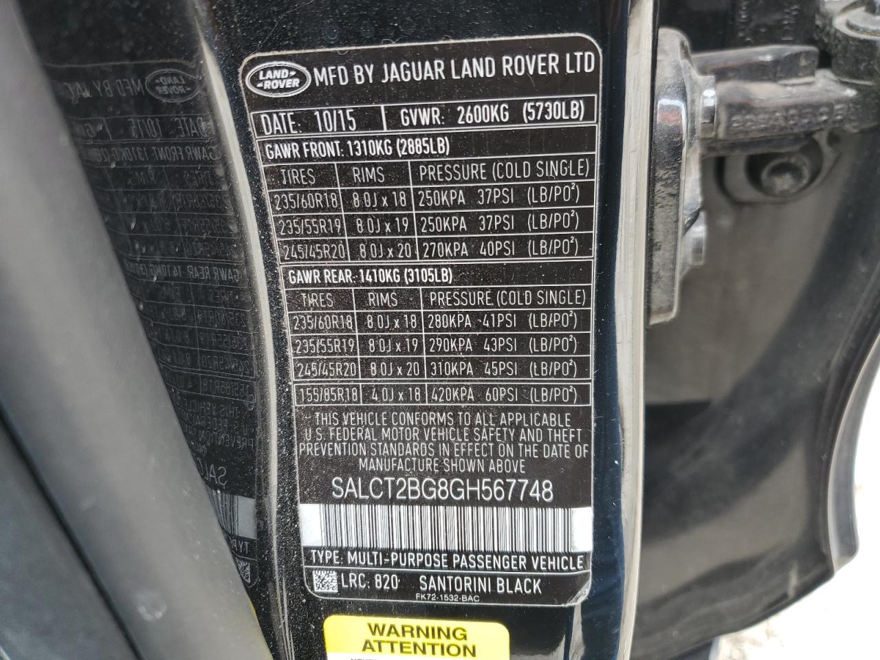 2016 Land Rover Discovery Sport Hse Luxury VIN: SALCT2BG8GH567748 Lot: 58760285