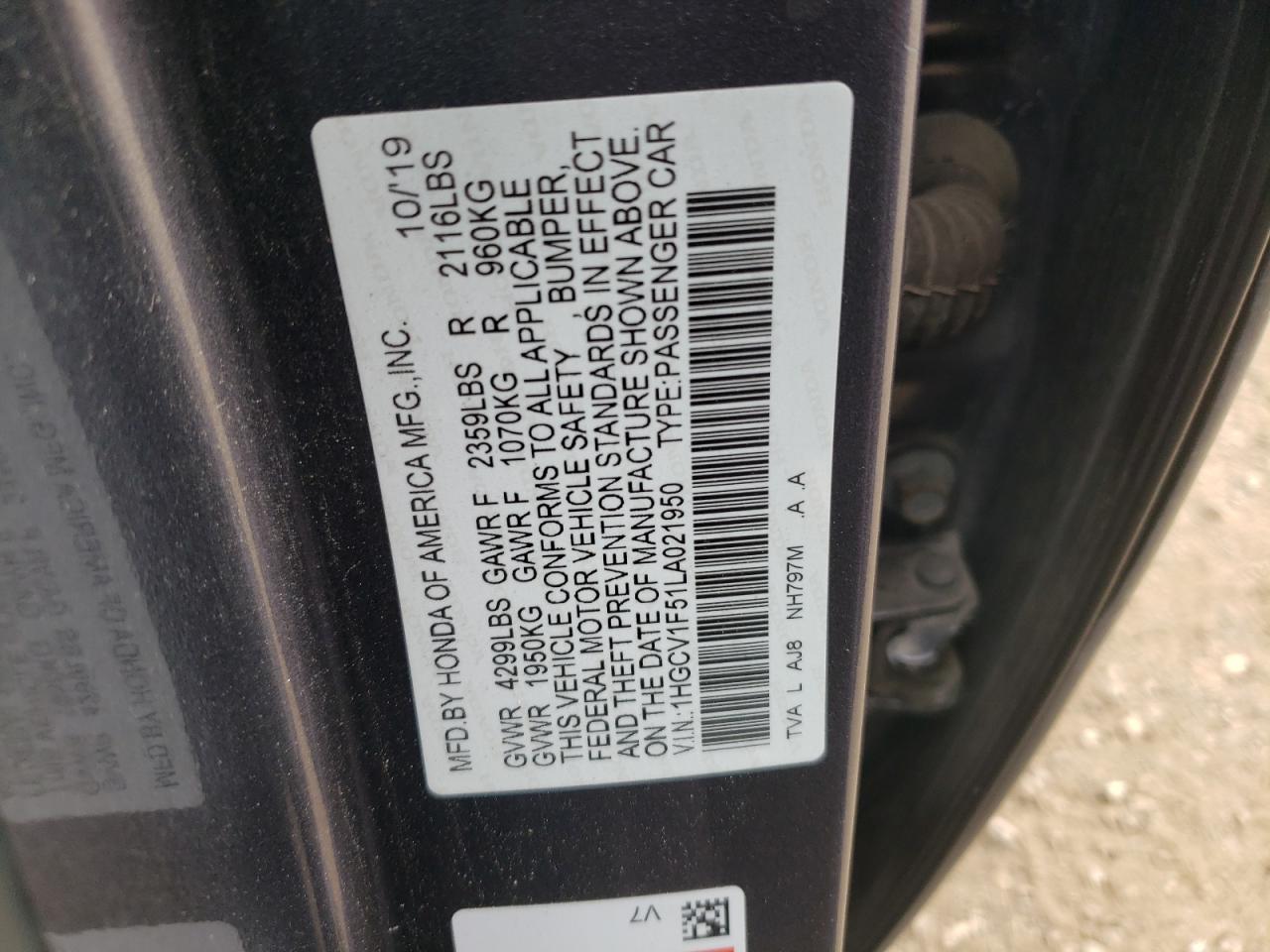 1HGCV1F51LA021950 HONDA ACCORD 2020